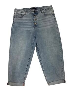 Tommy Hilfiger Women’s High-Rise Barrel Jeans | Size 12  Button Fly Cuffed Hem